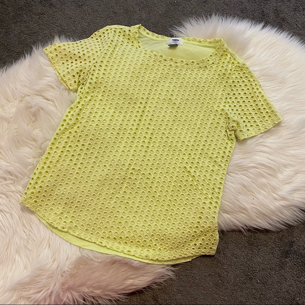 Chartreuse eyelet lace t-shirt